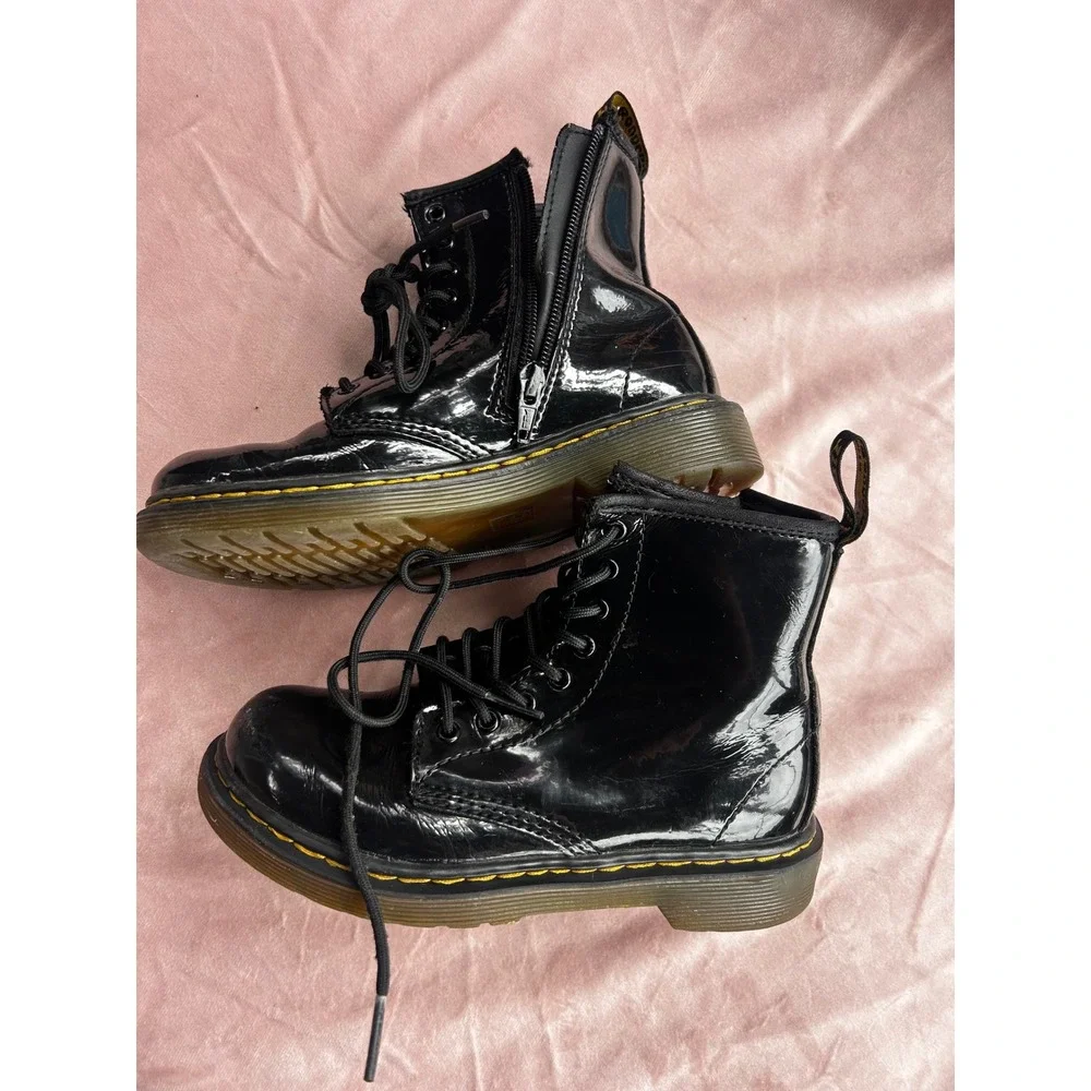 Dr. Martens 1460 J Girls Size 1 Black Good Patent Leather Side Zip Boots